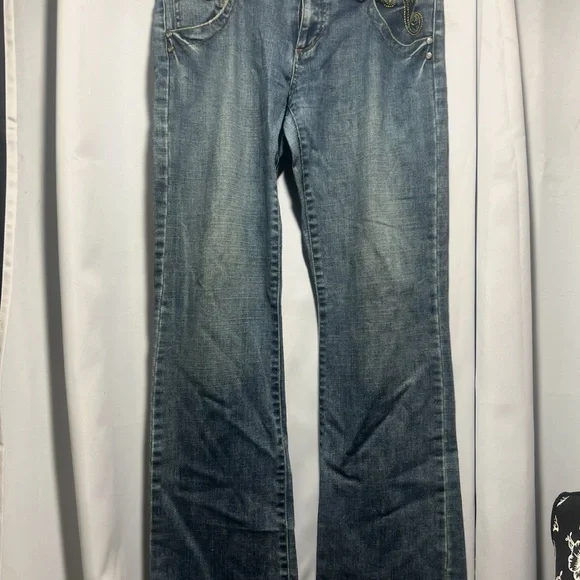 Kut from the Kloth Embroidered Bootcut Jeans Size L Y2K Cross Pocket Denim - Picture 2 of 10